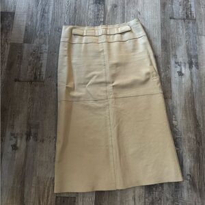 Tan Faux Leather Midi Skirt